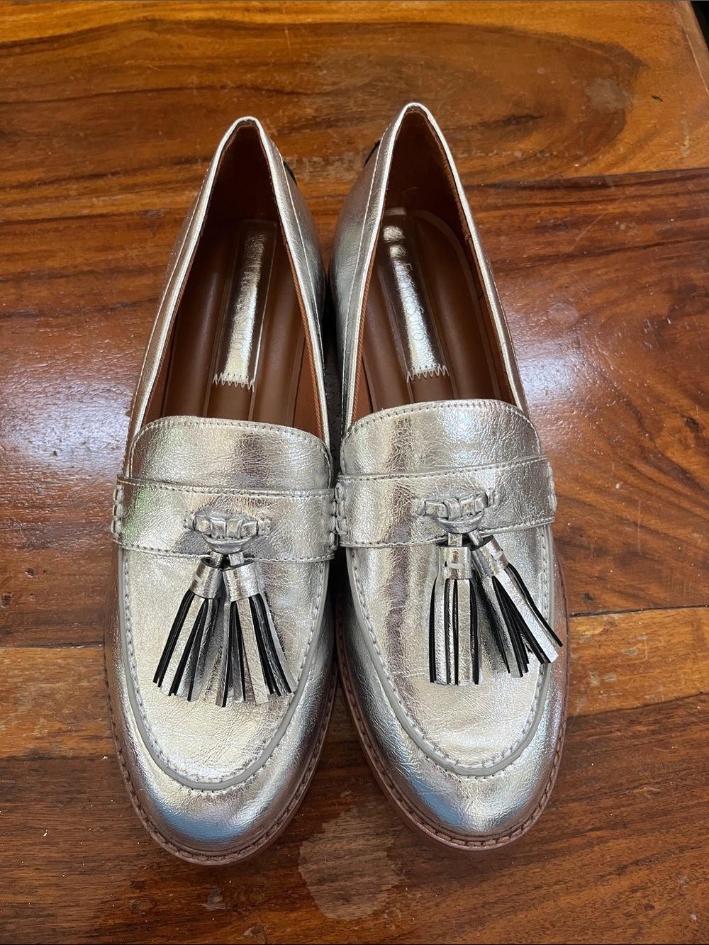 Franco Sarto Metallic Silver Tassel Loafers